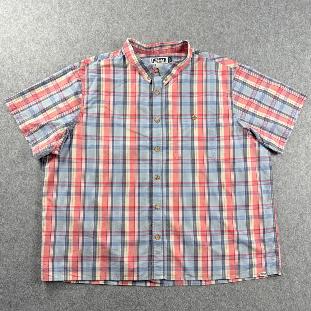 Duluth Trading Co Mens 3XL Plaid Button Down Shirt Short Sleeve Red Blue Yellow